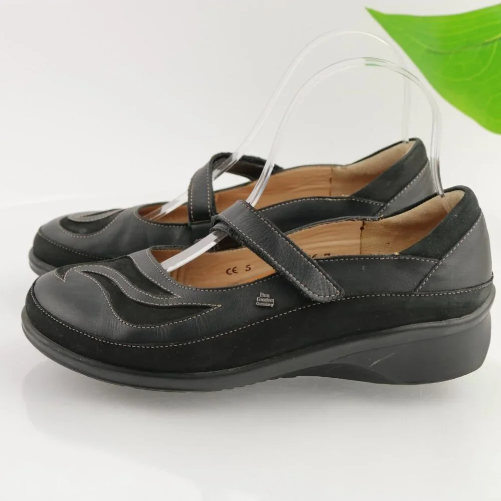 Finn Comfort Womens Glendale Mary Jane Shoe Size 37 6 Black Leather Flats Loafer
